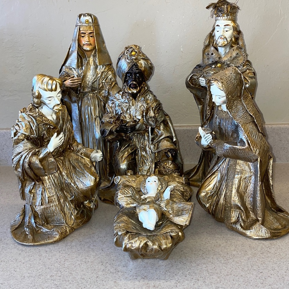 Kurt Adler Vintage Papier Mache Nativity 6 pc Large 13”